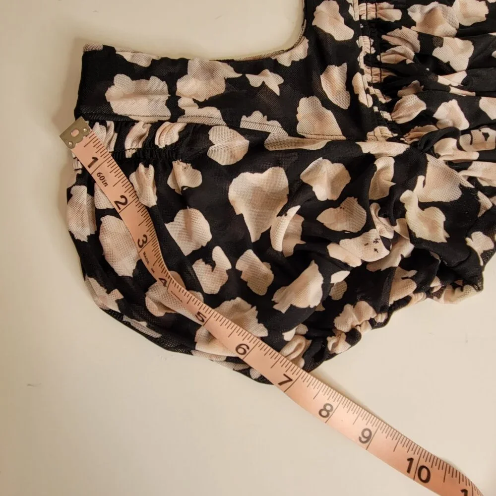 Free People Shirred Bodice Midriff Crop Top Short Sleeve Blk, Beige Size S - Picture 9 of 12